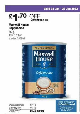Costco Maxwell House Cappuccino offer