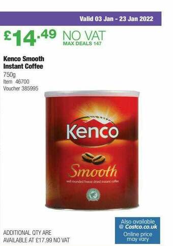 Costco Kenco Smooth Instant Coffee offer
