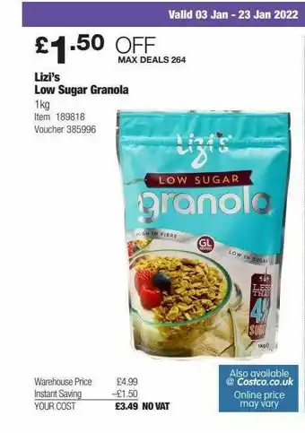 Costco Lizl's Low Sugar Granola offer