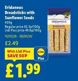 Lidl Eridanous Breadsticks with Sunflower Seeds offer