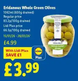 Lidl Eridanous Whole Green Olives offer