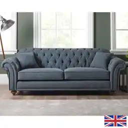 Costco Bordeaux Button Back Blue Fabric 3 Seater Sofa offer