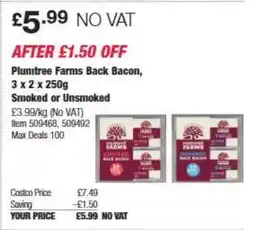 Costco Plumtree Farms Back Bacon offer