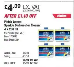 Costco Finish Lemon Sparkle Dishwasher Cleaner 4 x 250 ml offer