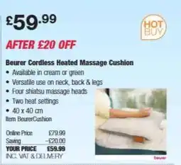 Costco Beurer Cordless Heated Massage Cushion offer