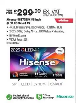 Costco Hisense 58E7Q7UK 58 Inch QLED HD Smart TV offer