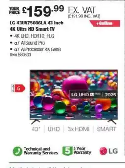 Costco LG 43UA75006LA 43 Inch 4K Ultra HD Smart TV offer