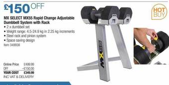 Costco Mx Select Mx55 Rapid Change Adjustable Dumbbell System With Rack offer