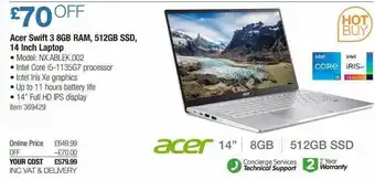 Costco Acer Swift 3 8gb Ram 512gb Ssd 14 Inch Laptop offer