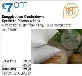 Costco Snuggledown Clusterdown Synthetic Pillow 4 Pack offer