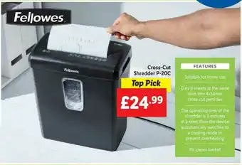 Lidl Cross-cut Shredder P-20c Fellowes offer