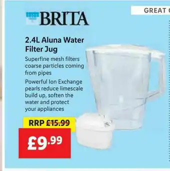 Lidl Brita 2.4l Aluna Water Filter Jug offer