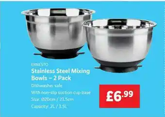 Lidl Ernesto Stainless Steel Mixing Bowls 2 Pack offer