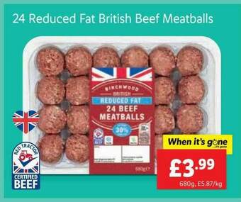 Lidl 24 Reduced Fat British Beef Meatballs offer