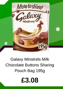 Asda Galaxy Minstrels Milk Chocolate Buttons Sharing Pouch Bag offer
