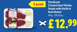 Lidl Strathvale 2 Scotch Beef Sirloin Steaks with Garlic & Herb Butter offer