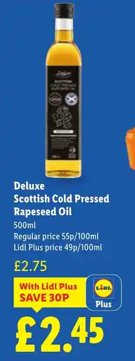 Lidl Deluxe Scottish Cold Pressed Rapeseed Oil offer