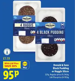 Lidl Donald & Sons Black Pudding or Haggis Slices offer