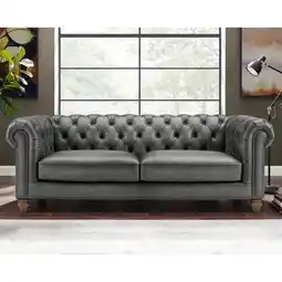 Costco Allington 3 Seater Grey Leather Chesterfield Sofa offer