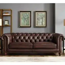 Costco Allington 3 Seater Brown Leather Chesterfield Sofa offer