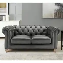 Costco Allington 2 Seater Grey Leather Chesterfield Sofa offer