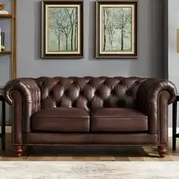 Costco Allington 2 Seater Brown Leather Chesterfield Sofa offer
