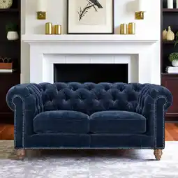 Costco Allington 2 Seater Navy Fabric Chesterfield Sofa offer