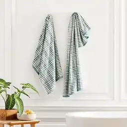 Costco Loftex Loft Green Stripe Bath Towel, 76 x 147 cm offer