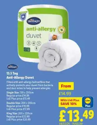 13.5 Tog Anti-Allergy Duvet