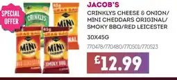 Bestway JACOB'S Crinklys cheese & onion/ mini cheddars original/ smoky bbq/red leicester offer