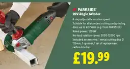 Lidl PARKSIDE 20V Angle Grinder offer