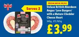 Lidl Deluxe British Aberdeen Angus ‘Love Burgers’ with a Mature Cheddar Cheese Heart offer