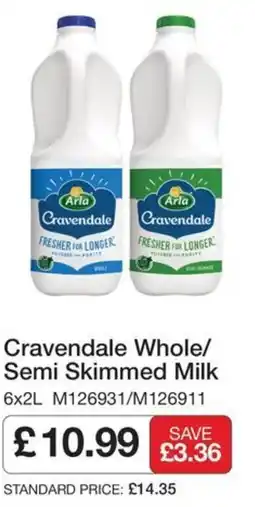 Booker Wholesale Cravendale Whole/ Semi Skimmed Milk offer