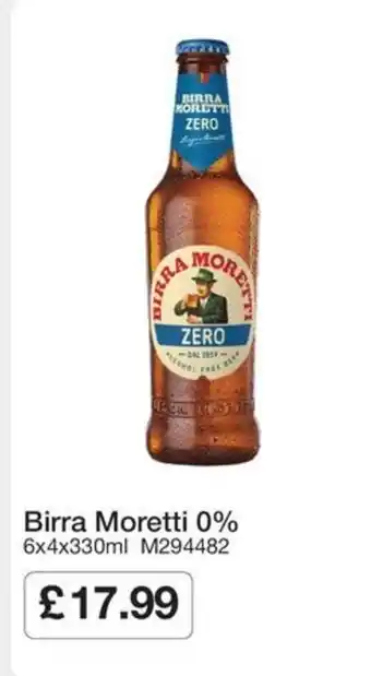 Booker Wholesale Birra Moretti 0% offer