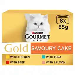 Iceland GOURMET Gold Savoury Cake Meat and Fish Variety Wet Cat Food 8x85g offer