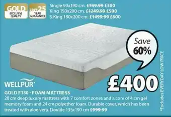 JYSK Wellpur Gold F130 - Foiam Mattress offer