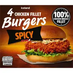 Iceland Iceland 4 Chicken Fillet Burgers Spicy 400g offer
