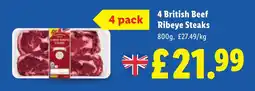 Lidl 4 British Beef Ribeye Steaks offer