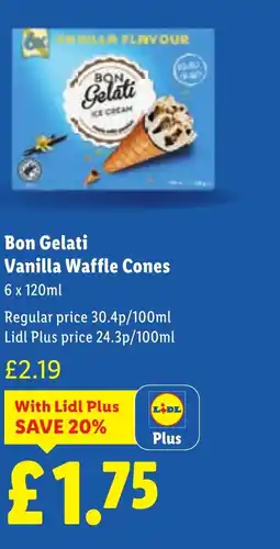 Lidl Bon Gelati Vanilla Waffle Cones offer