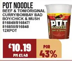 Bestway POT NOODLE Beef & tom/original curry/bombay bad boy/chick & mush offer