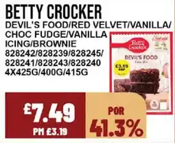 Bestway BETTY CROCKER Devil's food/red velvet/vanilla/ choc fudge/vanilla offer