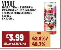 Bestway VINUT Boba tea - s'berry/ peach/lychee/mango offer
