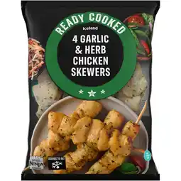 Iceland Iceland Ready Cooked 4 Garlic & Herb Chicken Skewers 340g offer