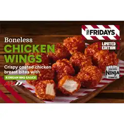 Iceland TGI Fridays Boneless Chicken Wings Crispy Coated Chicken Breast Bites with Korean BBQ Sauce 400g offer