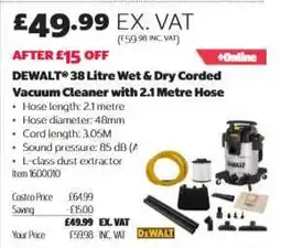 Costco DEWALT 38 Litre Wet & Dry Corded Vacuum Cleaner with 2.1 Metre Hose offer
