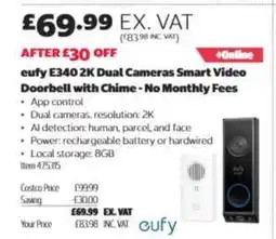 Costco eufy E340 2K Dual Cameras Smart Video Doorbell with Chime offer