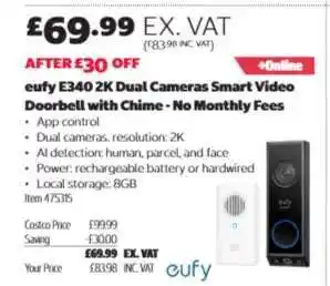 Eufy E340 2K Dual Cameras Smart Video Doorbell with Chime