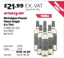 Costco McGuigan Classic Pinot Grigio 6 x 75cl offer