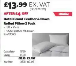 Costco Hotel Grand Feather & Down Rolled Pillow 2 Pack offer