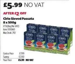 Costco Cirio Sieved Passata 8 x 500g offer